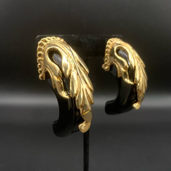 Vintage Inna Cytrine Gilded Lucite Statement Clip On Earrings Unsigned